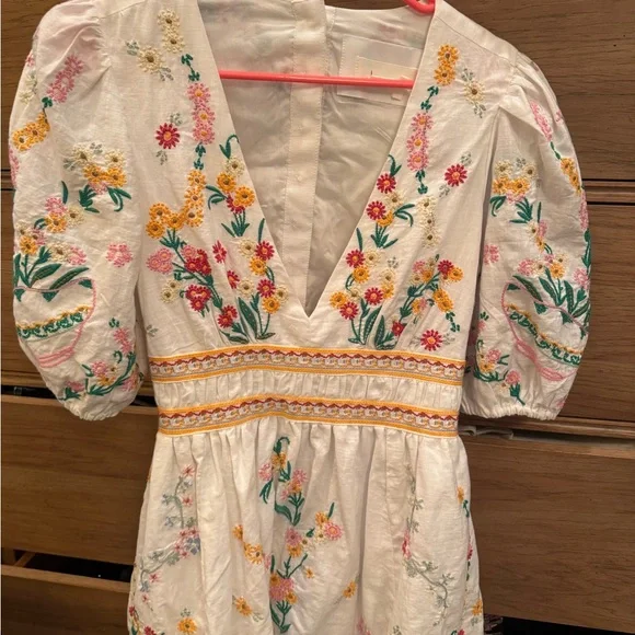 floral embroidered a line dress White A-line Dress with Floral Hand Embroidery main image 1